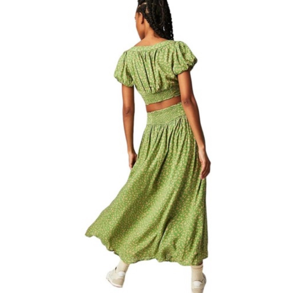 Free People Easy to Love Set Skirt Crop Top Skirt Set Green Floral NWT - Picture 4 of 17
